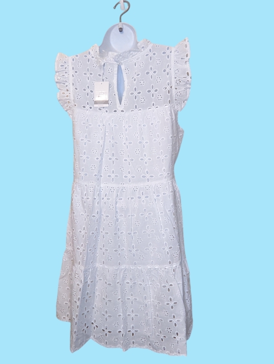 NWT MUDPIE Babydoll White Eyelet Lace Tiered Knee Length Ruffles Dress Small - Picture 2 of 6